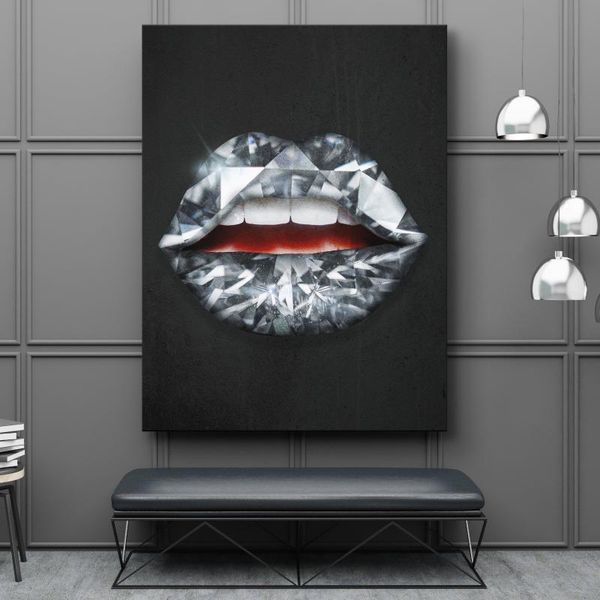 

1 piece printed painting diamond lips canvas art canvas wall art 33x40cm withframed