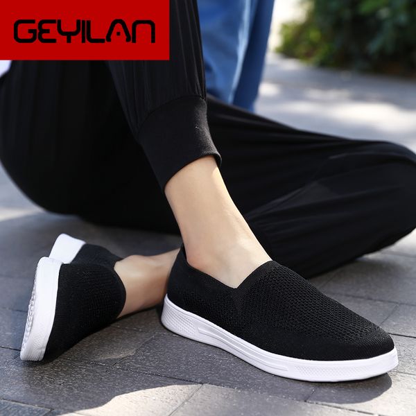 

summer white men shoes loafers slip-on men casual shoes flats 2020 sneakers breathable trainers tenis 35-48, Black