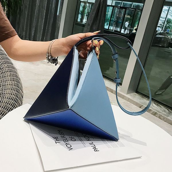 

contrast color pu leather crossbody bags for women 2019 triangle shoulder messenger bag female travel handbags fashion totes