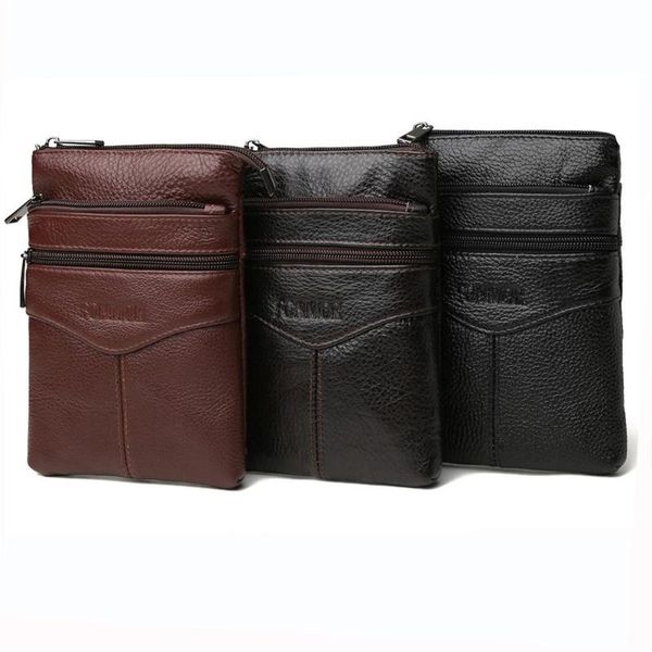 

genuine leather men messenger bags zipper phone pouch casual shoulder bag