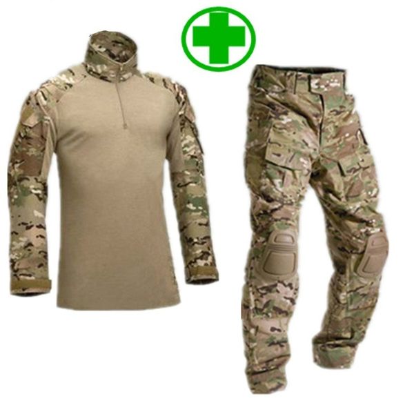 

outdoor camouflage training cs suits the frog suit camouflage hunting shirt + pants pants with elbow knee pads, Gray;blue