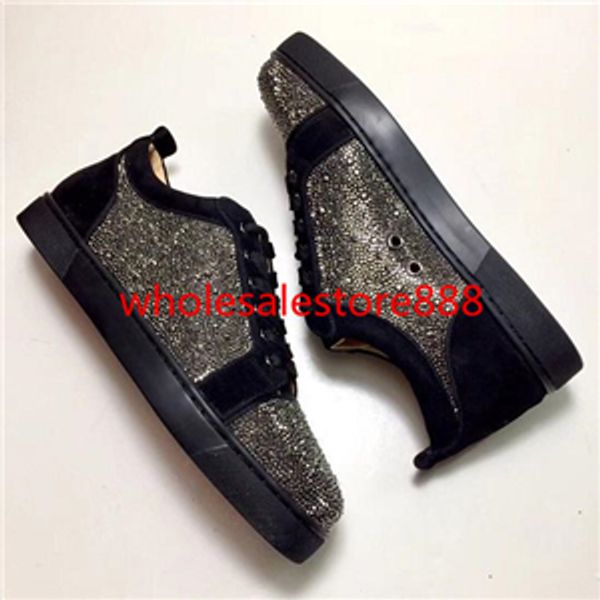 

hococal classic red bottoms women shoes luxe designer sneakers men shoes diamond crystal red sole casual shoes fashion black leather velvet