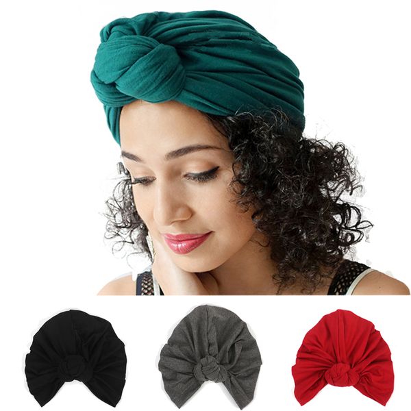 

autumn women india hats turban boho knotted female caps beanie winter solid color cotton girls hats bonnets women hat, Blue;gray