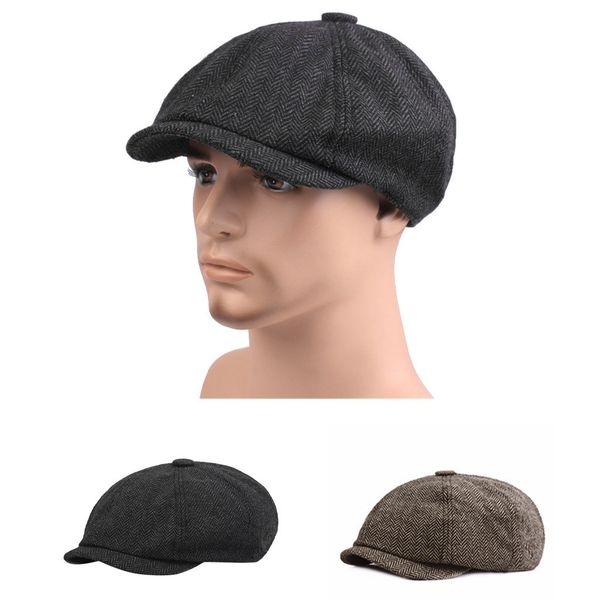 

черной серой елочки мужской урожай хлопка береты крышка newsboy baker boy tweed flat cap мужской берет chapeau homme, Blue;gray