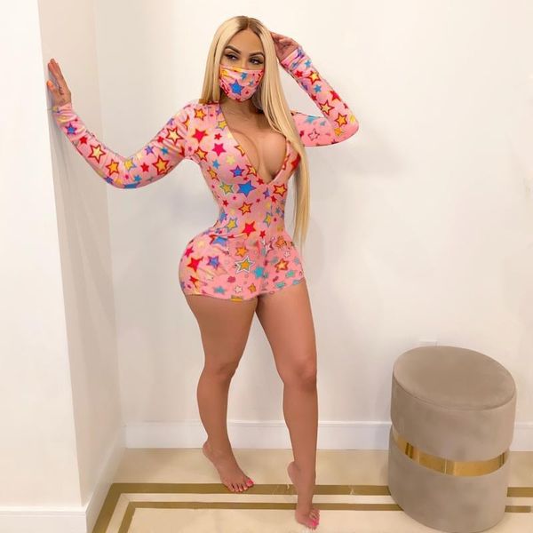 

v шеи star printed длинным рукавом rompers мода женский одежда летняя женская дизайнер комбинезоны sexy глубокий, Black;white