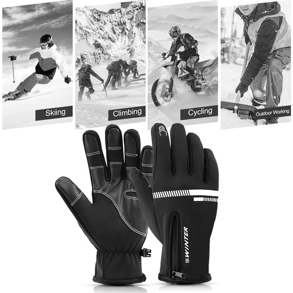 

winter camping gloves men women touchscreen bicycle gloves waterproof sports with warm lining for skiing hiking camping, Black