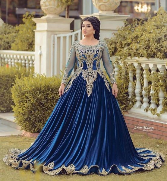

party dresses 2021 evening dress dubai royal blue luxury long sleeve gold lace appliques ball gowns special occasion robe de bal femme, White;black