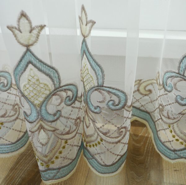 

european blue mesh embroidery tulles for living dining room bedroom