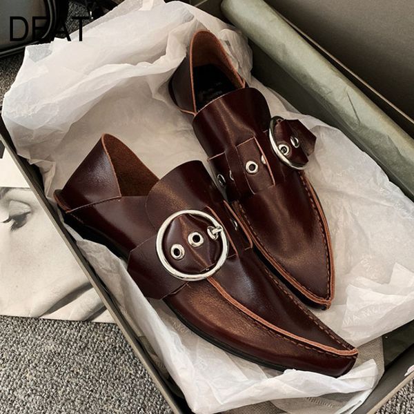 

deat] 2020 sharp toe shallow metal buckle casual simple personality single flat shoes women new spring autumn fashion 10f307, Black