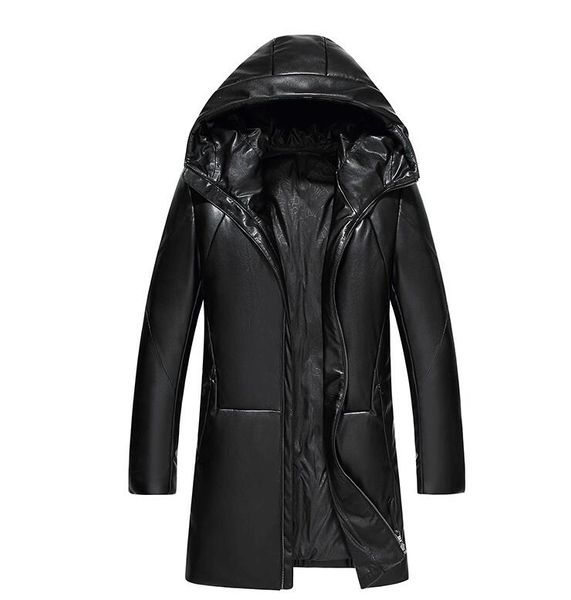 

down coars mens long winter jackets sheepskin jackets hooded white duck down padded parkas thick warm male snow clothes 201, Black