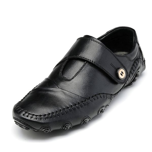 

men luxury genuine leather flats shoes italian mens loafers men shoes casual fashion slip on driving designer big size 47, Black