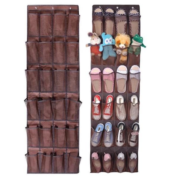 

24-compartment storage bag non-woven shoes storage bag mesh pocket slippers (white, black, brown