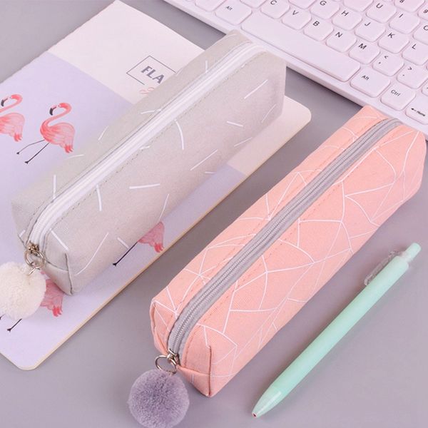 

new concise 4 colors solid color girls student pencil cosmetic bagschool for girl boy canvas pencil &cosmetic bag