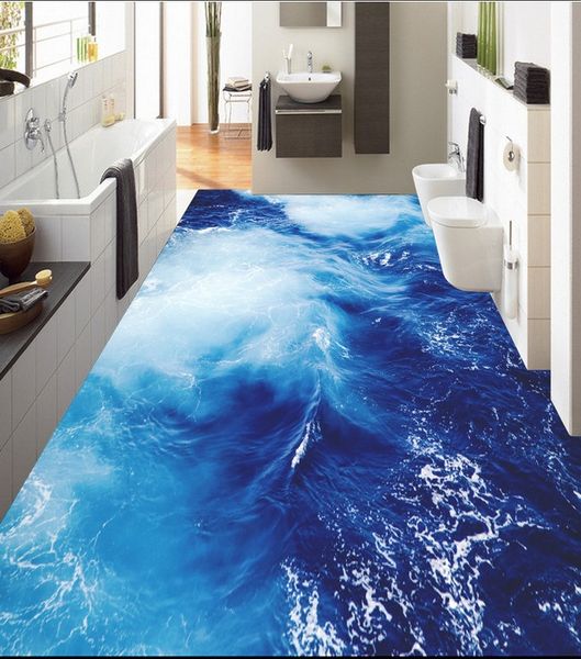 

3d pvc flooring custom p waterproof self-adhesive floor ocean waves wall stickers home decor living room wallpaper for walls 3 d