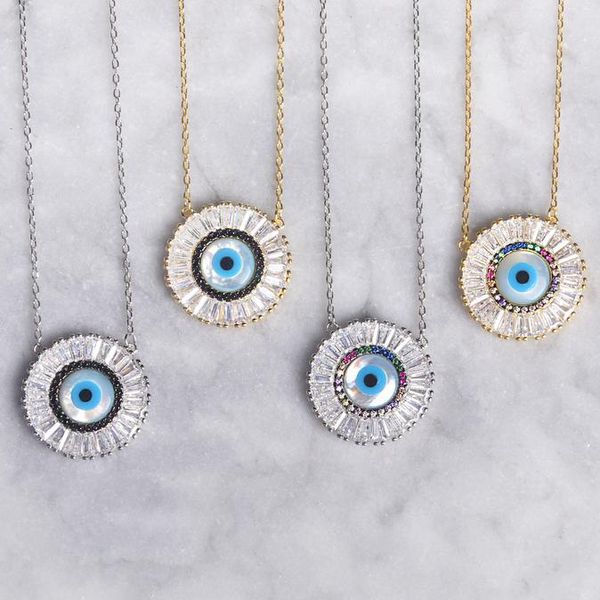 

boho bohemia round disco turkish evil eye pendant necklace gold silver color baguette rainbow cz eye jewelry