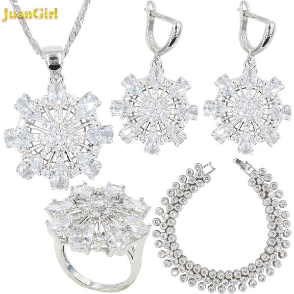 

fashion 925 silver wedding jewelry sets for women white necklace set earrings bracelet ring necklaces pendants presents for wife