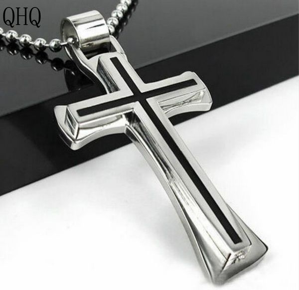 

qhq pendant necklace cross chain chocker friends neckless stainless steel fashion male accessories jewelry gifts for men, Silver