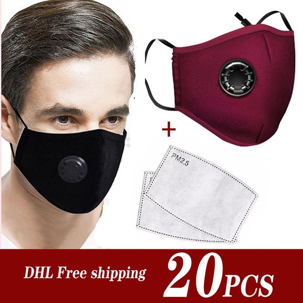 

20pcs reused face masks anti-dust, smoke, outdoor, with 2 pm2.5 filters mouth mask for women man dhl