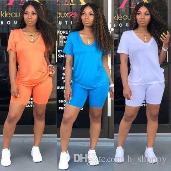 

2019 new simple women two piece shorts sets solid 2 piece style clothes designer women set women tracksuit, White