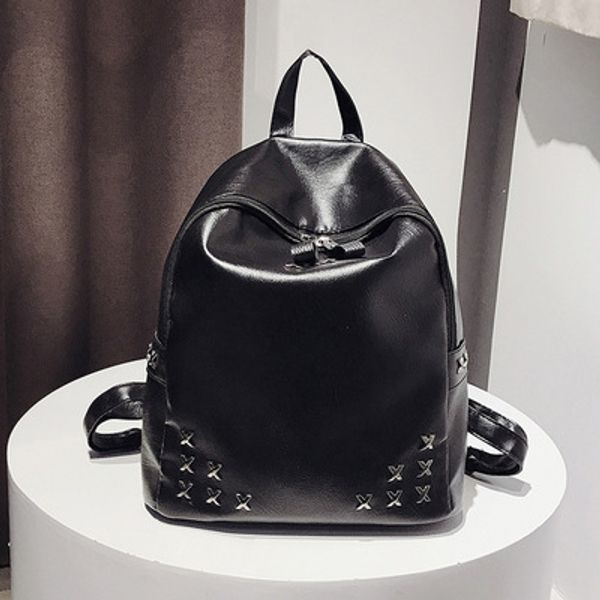 

women's black backpack rivet punk rock students bags travel bags zipper pu leather fashion for girls