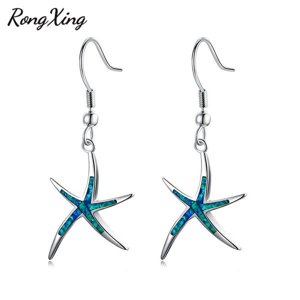 

rongxing 925 sterling silver filled blue fire opal starfish drop earrings for women fashion jewelry hook dangle earrings ear0744