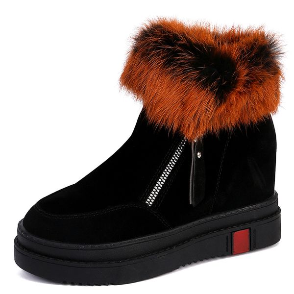 

nice new women winter boots fashion suede women snow boots metal rivet warm plush ankle flat shoes, Black