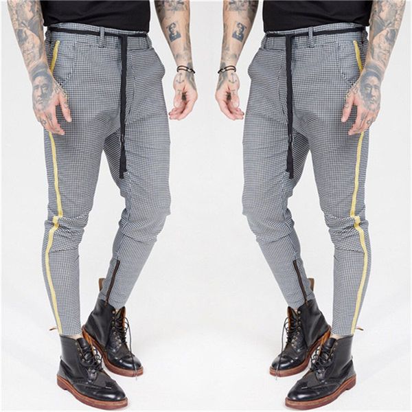 

plaid designer mens pants pencil pants casual street style sports skinny slim sweatpants casual fashion mens pants, Black