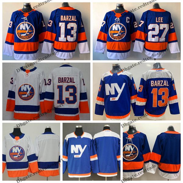 

2019 new york islanders 13 mathew barzal 27 anders lee hockey jerseys home royal blue alternate mathew barzal stitched jersey lee c patch, Black;red