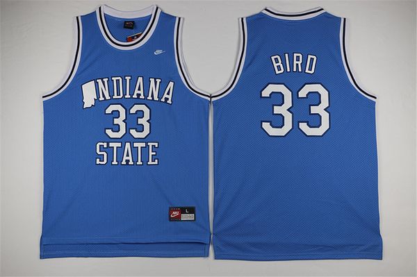 

штат индиан сикаморес # 33 птица ретро колледж баскетбол джерси - синий, Black