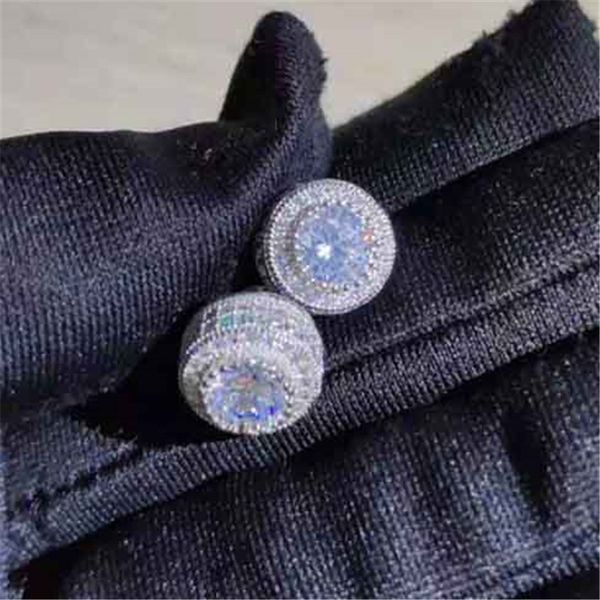 

female austrian crystal round earring 925 silver yellow gold color white zircon hip hop wedding stud earrings for women jewelry, Golden;silver