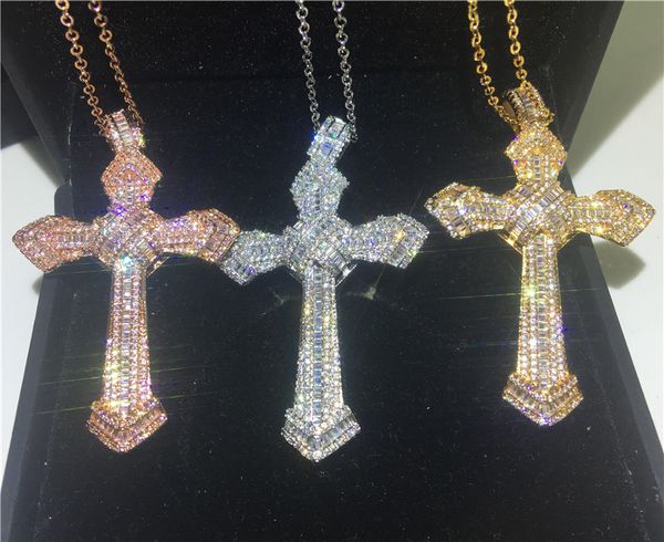 

Vecalon Handmade Big Cross pendant 925 Sterling silver Diamond Wedding Engagement Pendants with necklace for Women Men Jewelry