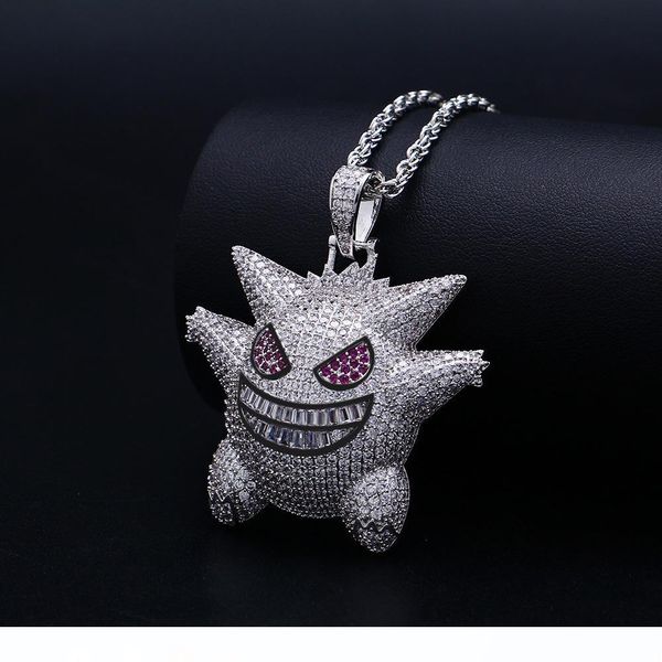 

new design hip hop pendant necklace hiphop cartoon zircon pendant necklace stainless steel chain hip hop rap rapper jewelry wholesale, Silver