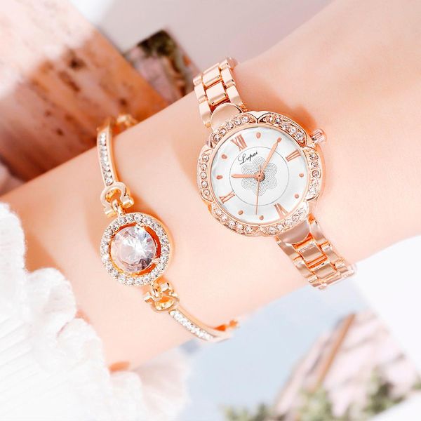 

2pcs european beauty simple casual fashion small and delicate bracelet watch suit ladies wristwatch elegant small dial gift, Slivery;brown