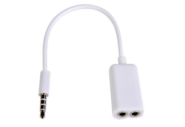 Atacado 500pcs / lot 2 em 1 3,5 mm macho para Dual Feminino Jack plug do fone de ouvido áudio de Split cabo adaptador Aux C Branco