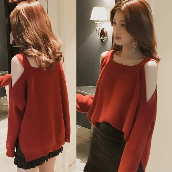 

lazy sweaters in autumn and winter wearing shoulder-length jackets, short pullovers and long sleeves knitted womens sweaters, White;black