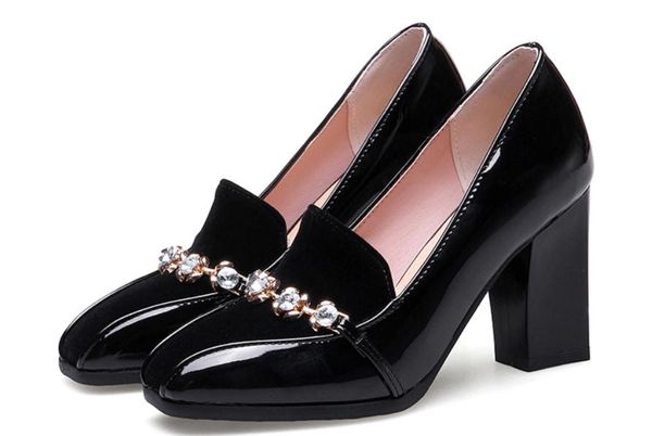 

women's shoes in spring and autumn high coarse heel square head, Black