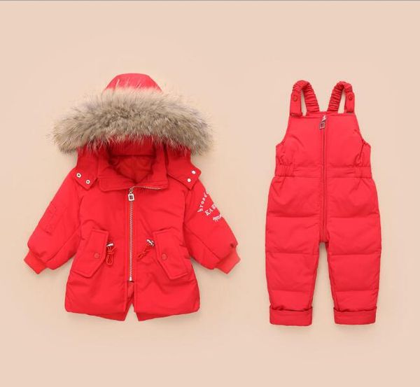 

winter new puffer fur hooded down jacket coat outfits xmas kids boys girls toddler snowsuit size 80 90 100, White