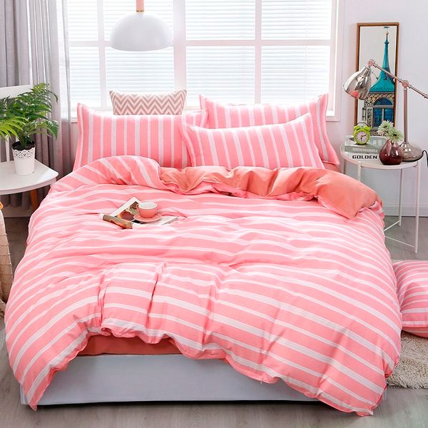 

simple and stylish pink stripe comfortable bedding print bed sheet covers pillowcase king size