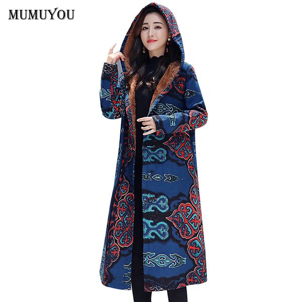 

women cotton linen jackets print pattern decoration long sleeve turn-down collar thick loose outwear three color coats 904-a794, Black;brown