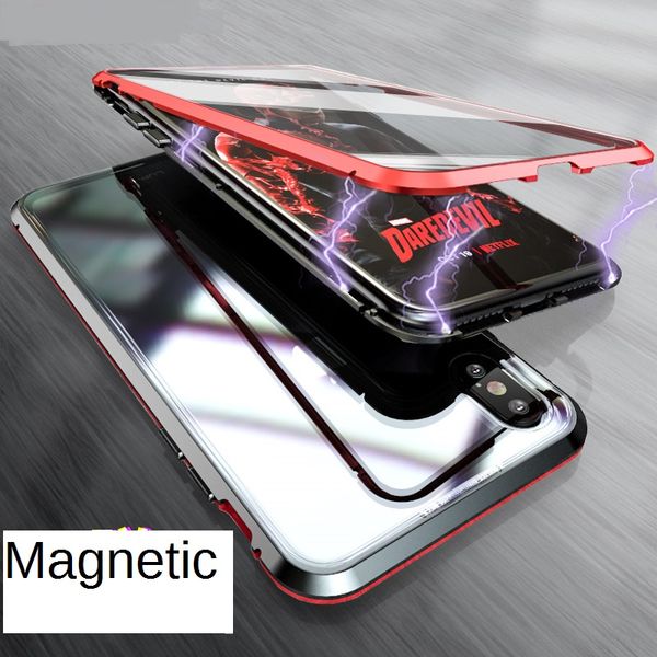 Magnetische Adsorption 360 Voll gehärtetes Glas Flip Case für iPhone X XS XR XS Max 8 8 Plus 7 7 Plus 6 6s