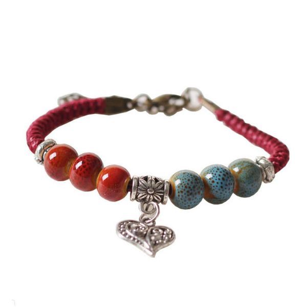 

k061 bigbing jewelry fashion ceramic beads charm silver heart bracelet handmade long bracelet women jewelry high quality, Black