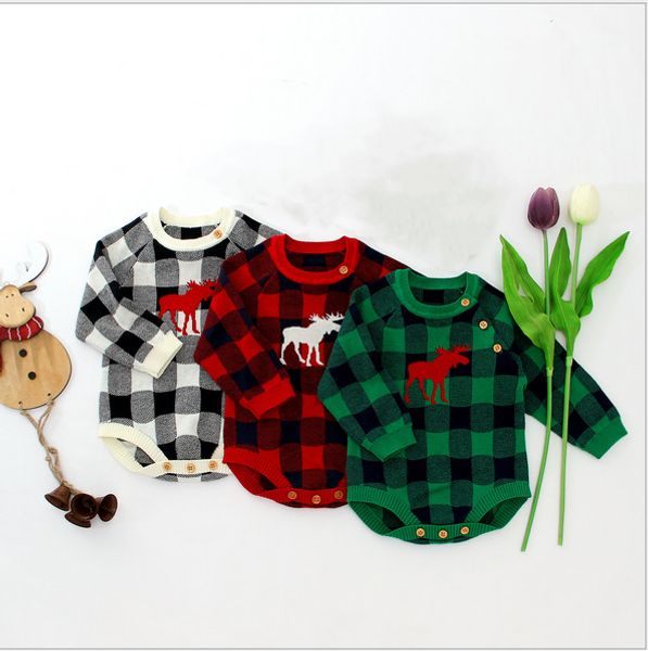 

baby boy girl christmas clothes deer romper plaids jumpsuit outfits set newborn, Blue