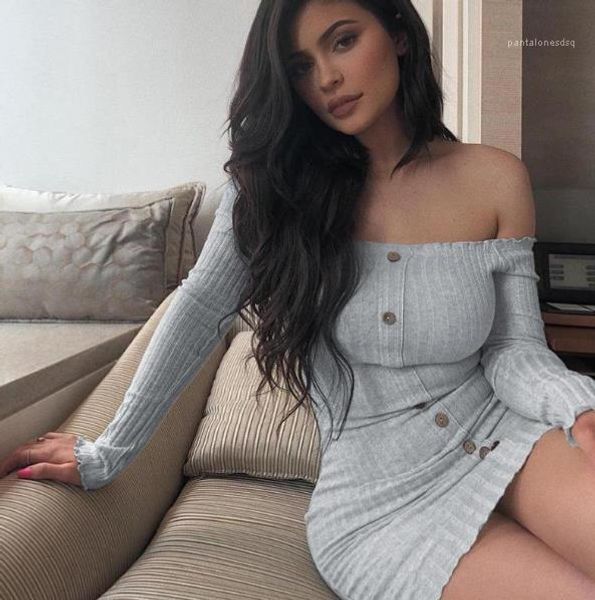 

kylie style pencil dresses fashion slash neck solid color dress long sleeve women bodycon dress womens designer dresses, Black;gray