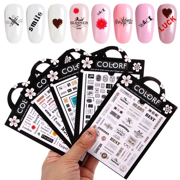 

new english letter flower little heart nail art sticker decals tips tool 3d wraps diy manicure slider decor textyles, Black