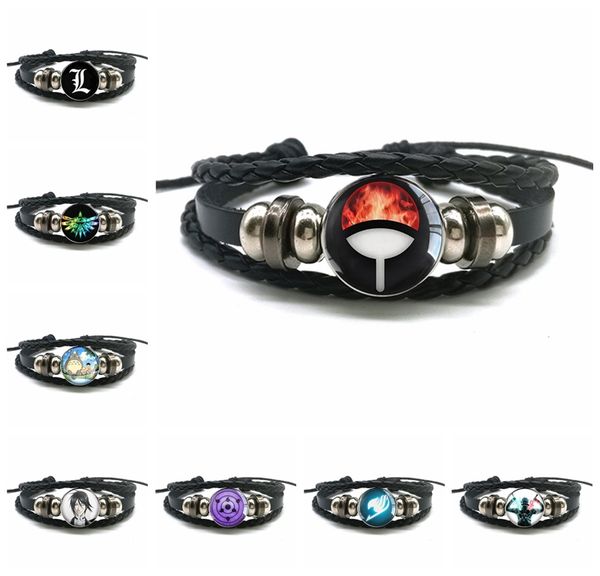 

anime rope bracelet game logo design geek jewelry men women cool logo black leather bracelet anime lover gift, Golden;silver