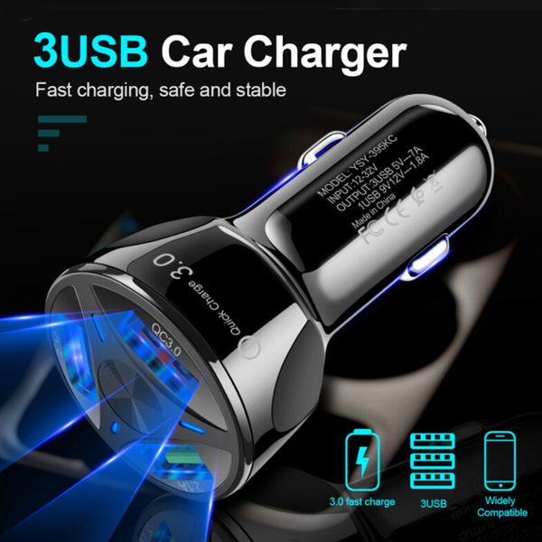 

3 ports car charger quick charge fast car cigarette lighter usb charger
