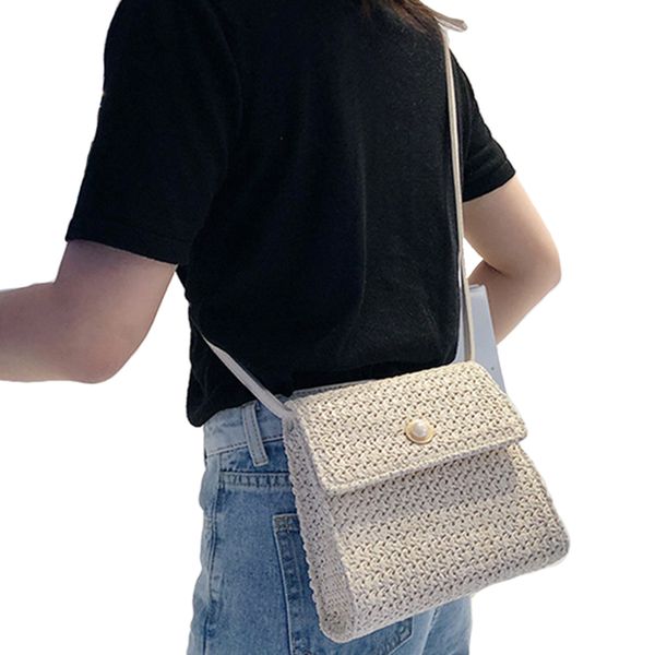 

ткачество crossbody сумки для женщин лето пляж сумка дамы плеча мешок руки женщина путешествия мешок руки (бежевый