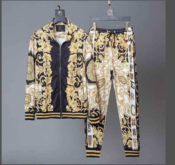 

medusa tide brand suit mens designer suit luxury printed zipper shirt fashion trend pants street hip hop suit high end casual sports outfit, Gray