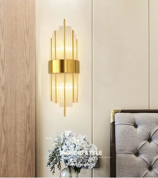 

plating golden metal wall lamp luxury glass crystal light fixture for bedroom living room ac85-260v