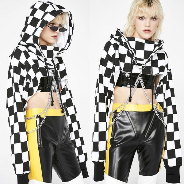 

women gothic punk hoodie sweatshirt jumper crop casual pullover, Black